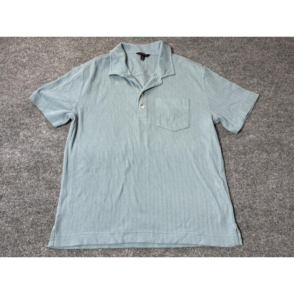 Banana Republic Polo Shirt Mens M Blue Cotton Poly Stretch Pocket Knit Textured